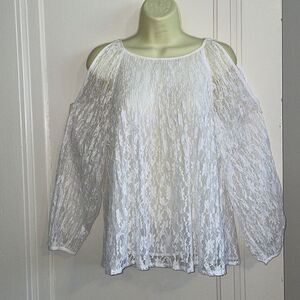 LC Lauren Conrad‎ white lace cold shoulder blouse